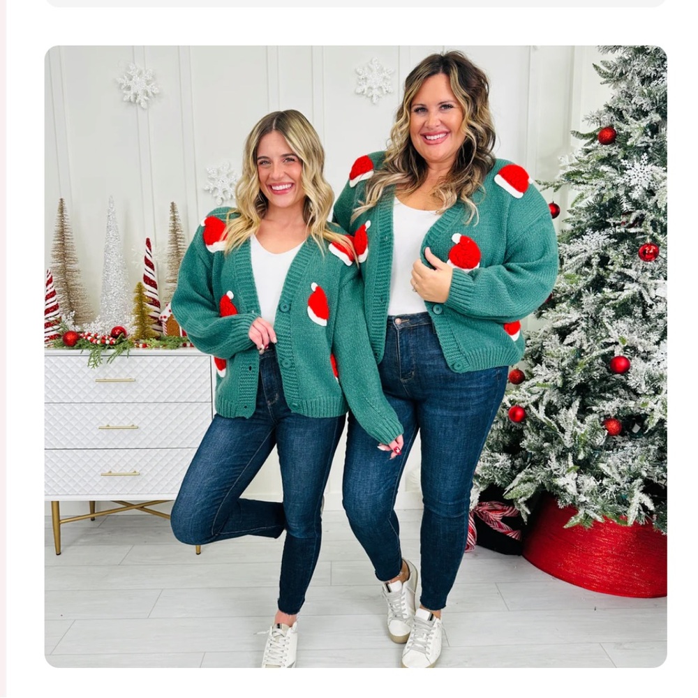 Santa Hat, Festive Green and Red Women's Cardigan